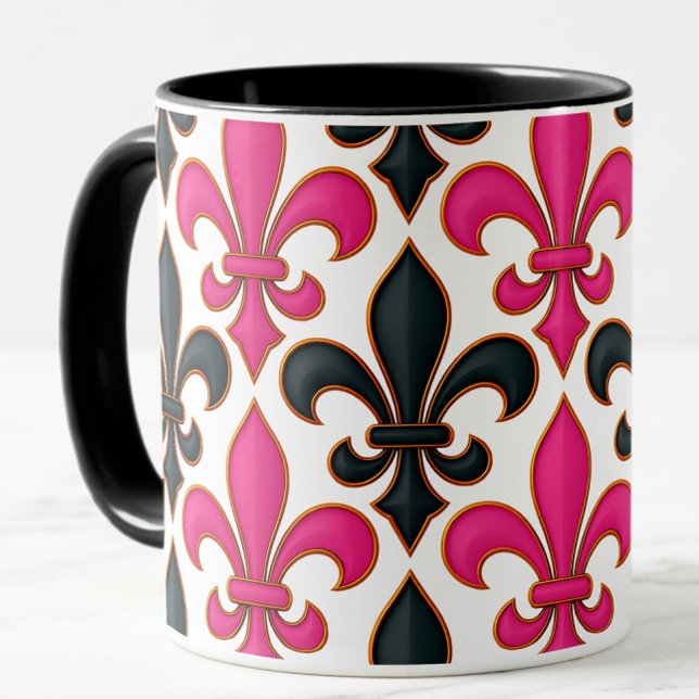 Rosa schwarzes Barock-Lilienmuster-Design  Tasse (Von Creator hochgeladen)