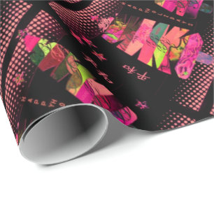 Rosa schwarzes Baum-Collagen-Weihnachten Geschenkpapier