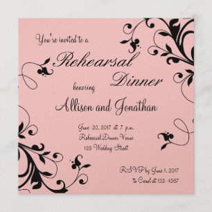 Rosa schwarzes BlumenWirbels-Proben-Abendessen Einladung