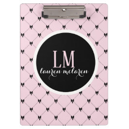 Rosa & schwarzes Bogen-Monogramm-Notizbuch Klemmbrett
