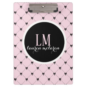 Rosa & schwarzes Bogen-Monogramm-Notizbuch Klemmbrett