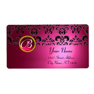 ROSA SCHWARZES DAMAST-MONOGRAMM, ROTER RUBIN