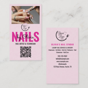Rosa-schwarzes Foto-QR-Code-Logo Nagelstudio Visitenkarte