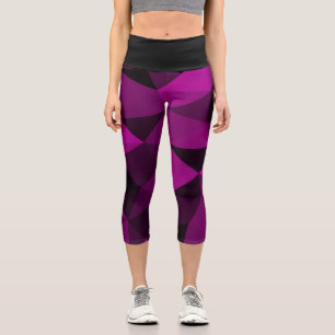 Rosa-schwarzes geometrisches Maschenmuster Capri Leggings