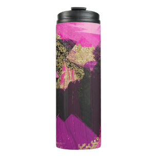 Rosa schwarzes Gold Glitter moderne Pinsel Glam Gr Thermosbecher