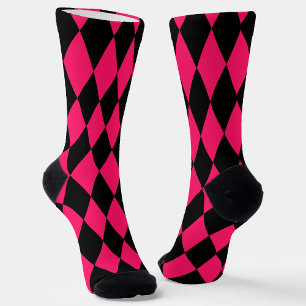Rosa schwarzes Harlekin-Diamant-Schachbrett-Design Socken