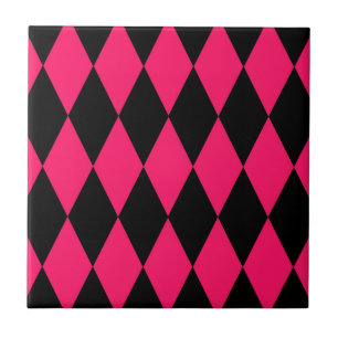 Rosa schwarzes Harlekin-Diamanten-Schachbrett-Desi Fliese