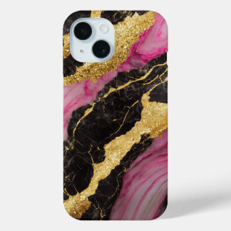 Rosa schwarzes Marmormuster mit Gold Case-Mate iPhone Hülle