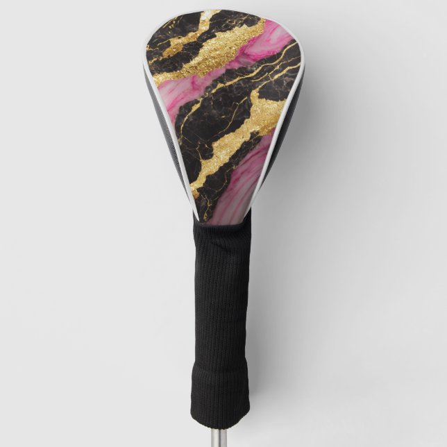 Rosa schwarzes Marmormuster mit Gold Golf Headcover (Vorderseite)