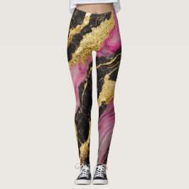 Rosa schwarzes Marmormuster mit Gold Leggings