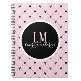 Rosa & schwarzes Notizbuch mit Schleifen-Monogramm Notizblock
