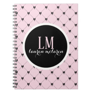 Rosa & schwarzes Notizbuch mit Schleifen-Monogramm Notizblock