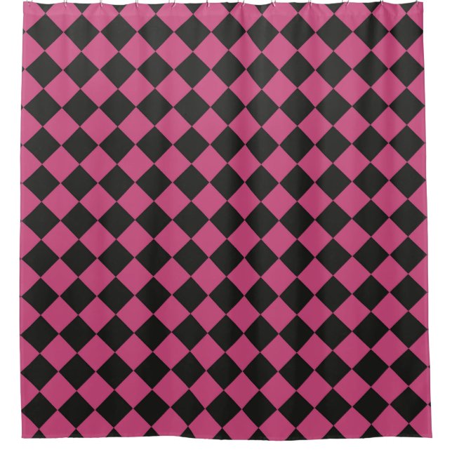 Rosa schwarzes Schachbrett-Diamantmuster  Duschvorhang (Vorderseite)