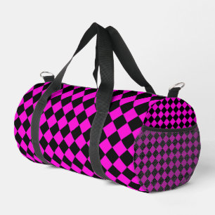 Rosa schwarzes Schachbrett-Diamantmuster Klein Duffle Bag