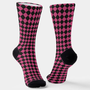 Rosa-schwarzes Schachbrett-Diamantmuster Socken