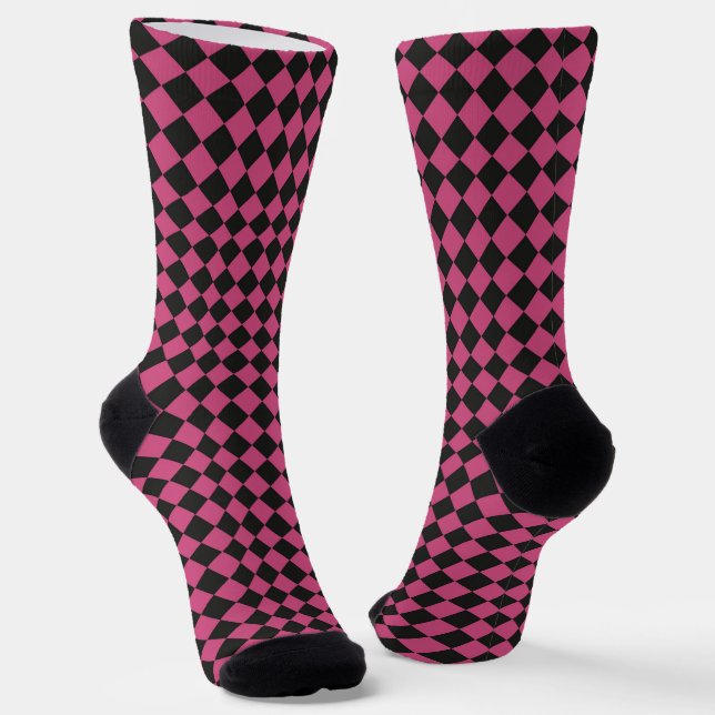 Rosa-schwarzes Schachbrett-Diamantmuster Socken (Gewinkelt)