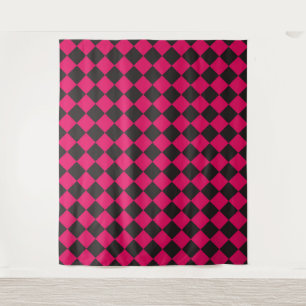 Rosa-schwarzes Schachbrett-Diamantmuster  Wandteppich