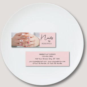 Rosa-Schwarzes-Schrift-Foto-Nageldesignerin Mini Visitenkarte