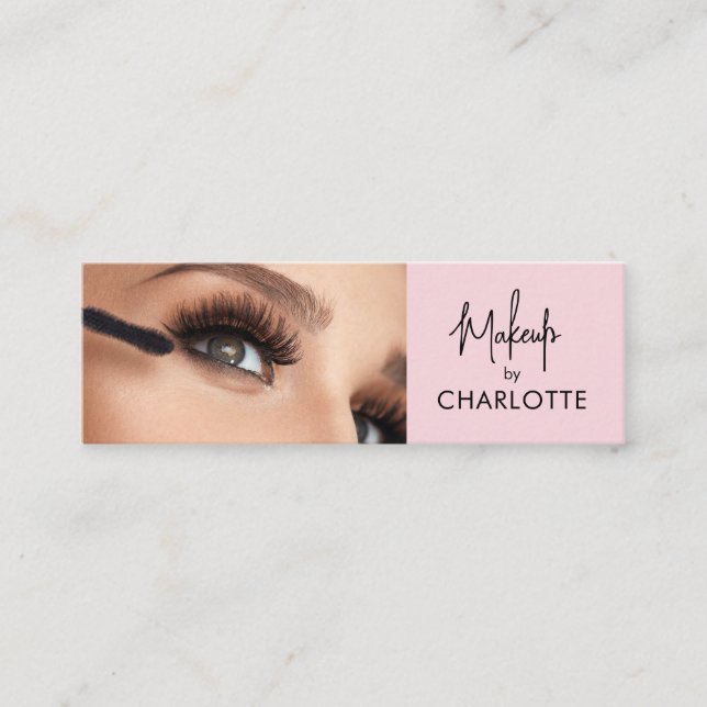 Rosa-schwarzes Script-Foto-Make-up  Mini Visitenkarte (Vorderseite)