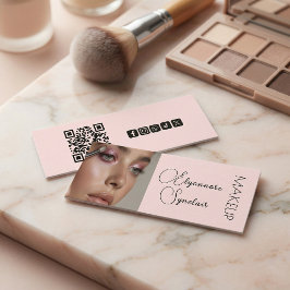 Rosa-schwarzes Script-Foto-Make-up-QR-Social Mini Visitenkarte