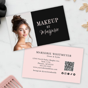 Rosa-schwarzes Social-Icon-QR-Code-Foto-Make-up Visitenkarte