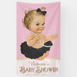 Rosa schwarzes Tutu Perlen Mädchen Baby Dusche Banner