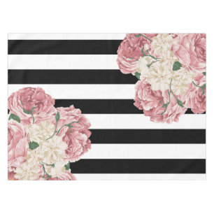 Rosa, schwarzes, weißes Blumen Tischdecke