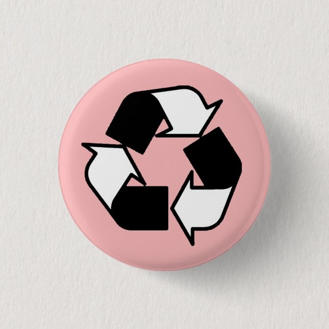 Rosa Schwarzweiss recyceln Logoknopf Button (Vorderseite)