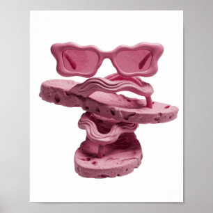 Rosa SCHWEBENDE ROSA SONNENBRILLE UND FLIP FLOPS Poster