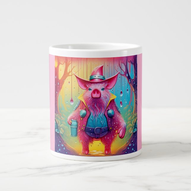 Rosa Schwein der Cowboy Jumbo-Tasse (Vorderseite)