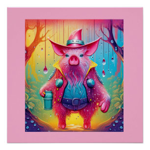 Rosa Schwein Der Cowboy Poster