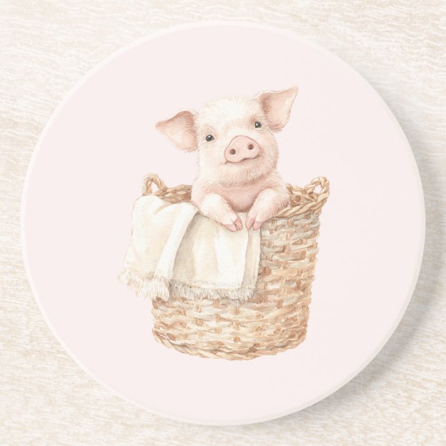 Rosa Schwein in einem Korb Getränkeuntersetzer (Vorne)