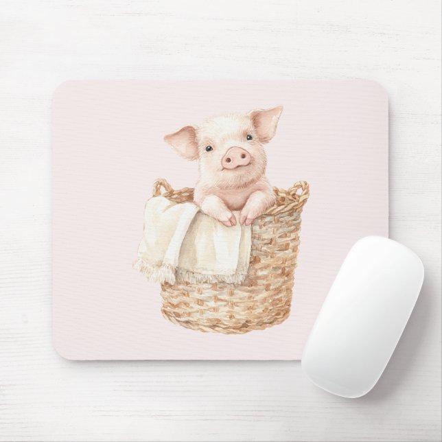 Rosa Schwein in einem Korb Mousepad (Mit Mouse)
