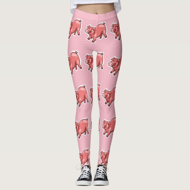 Rosa-Schwein-lustiger Cartoon Leggings (Vorderseite)
