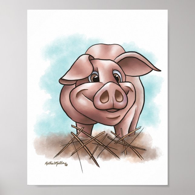 Rosa Schweinchen im Stroh Cartoon Poster (Vorne)