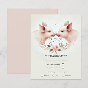 Rosa Schweinchen von Nase zu Nase Floral Rustikal  Einladung