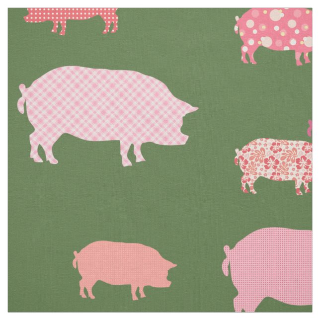 Rosa Schweine auf grünem Hintergrund Stoff (Muster)