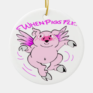 Rosa Schweine beim Fliegen Keramikornament