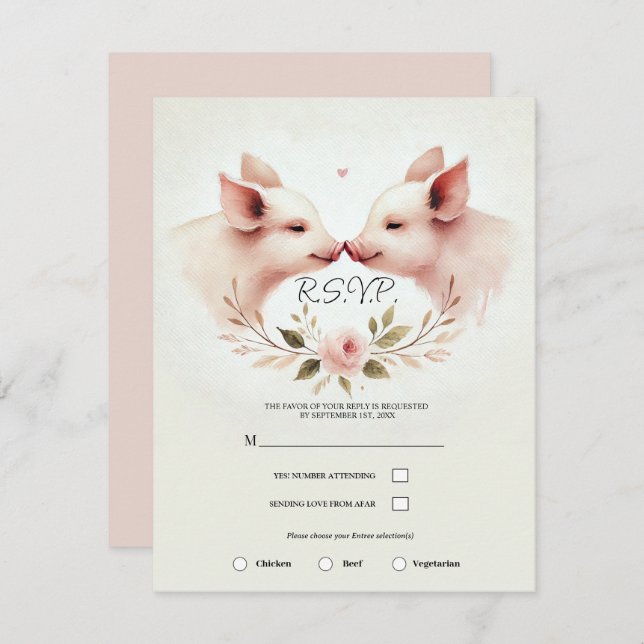 Rosa Schweine Snout bis Snout Floral Rustikale UAW Einladung (Vorne/Hinten)