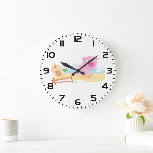 rosa Schweinezucht Große Wanduhr