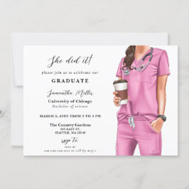 Rosa Scrubs Krankenpflege Foto Sie tat es Abschlus Einladung