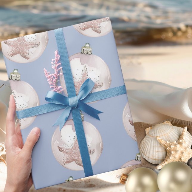 Rosa Sea Star Ornament staubblaues Muster Geschenkpapier (Pink Sea Star Ornament dusty blue pattern Wrapping Paper)
