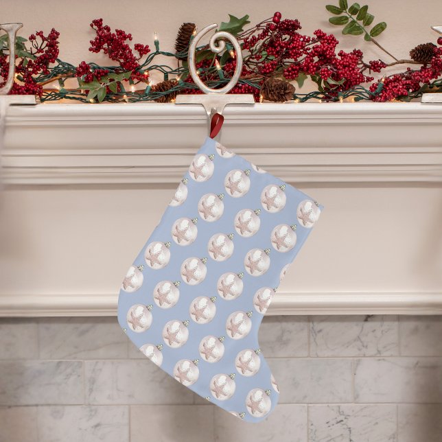 Rosa Sea Star Ornament staubblaues Muster Großer Weihnachtsstrumpf (Pink Sea Star Ornament dusty blue pattern Large Christmas Stocking)