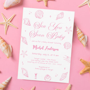 Rosa Sea You Soon Küsten-Baby-Party Einladung