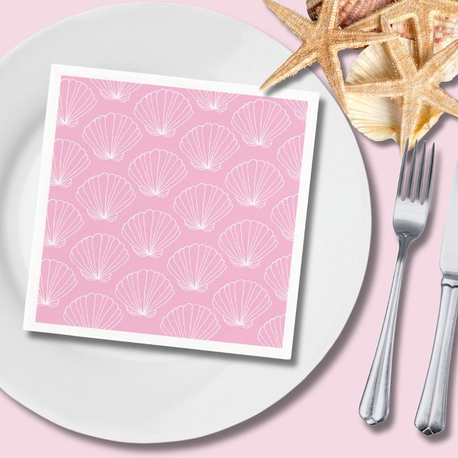 Rosa Seashell-Ozean Serviette (Pink scallop seashell paper napkin, perfect for summer bbq's at the beach or parties & celebrations.)