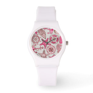 Rosa Seemuster Armbanduhr