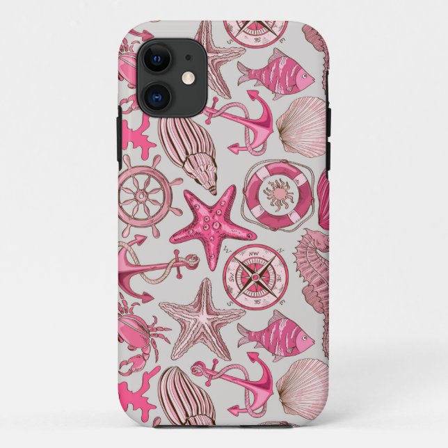 Rosa Seemuster Case-Mate iPhone Hülle (Rückseite)