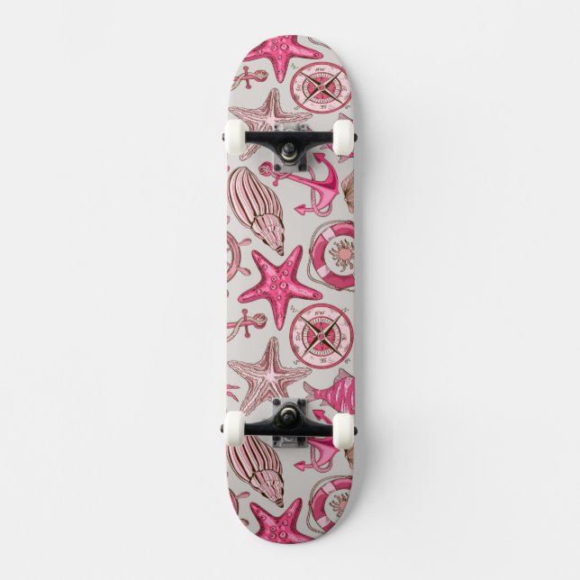 Rosa Seemuster Skateboard (Vorderseite)