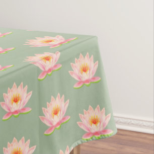 Rosa Seerosenblüten auf Lorbeergrün Tischdecke
