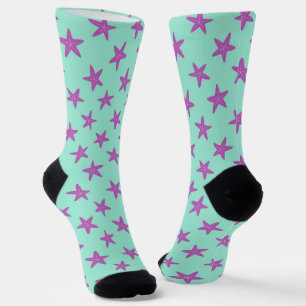 Rosa Seesterne auf blauen Mustersocken Socken